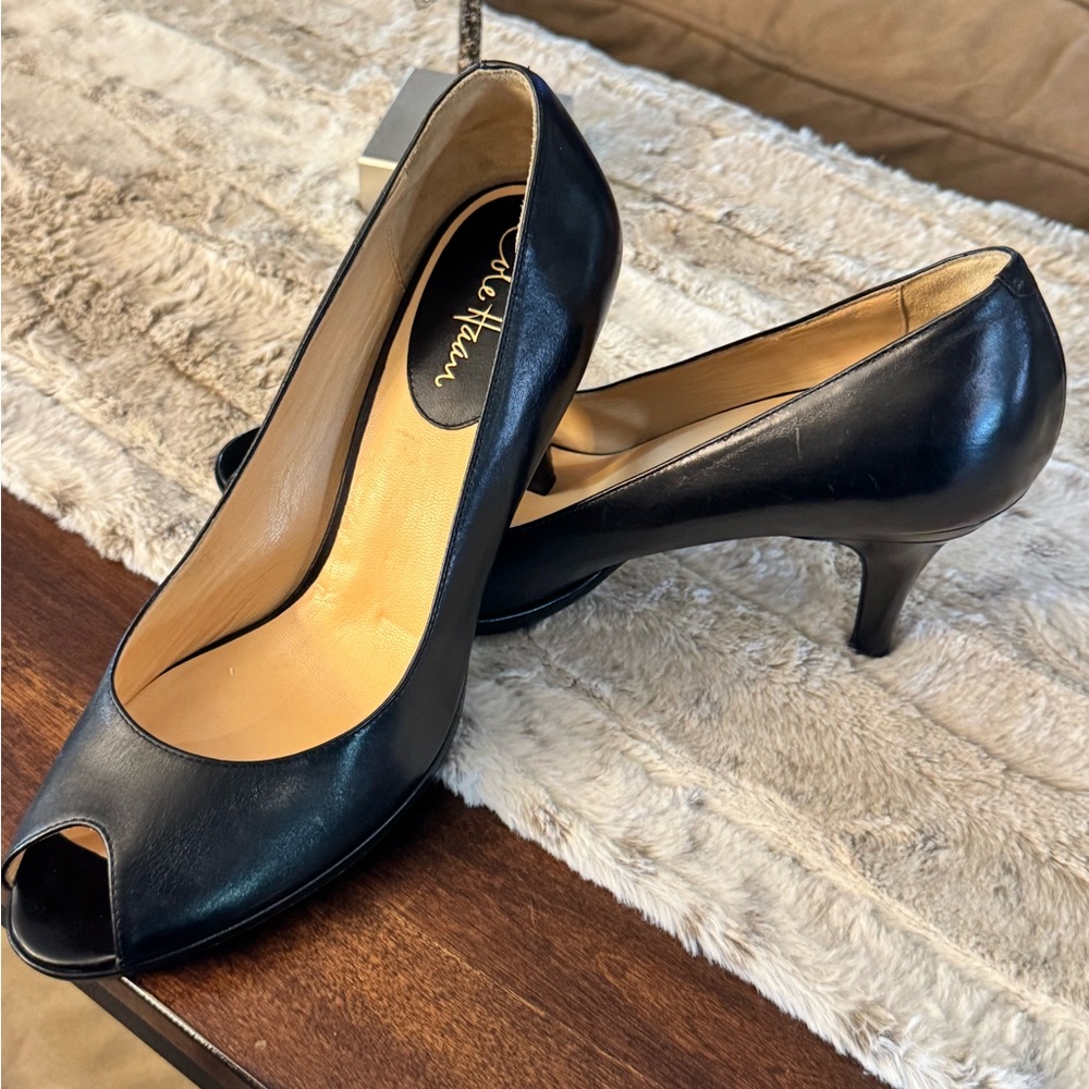 Cole Haan Black Peep-Toe Heels